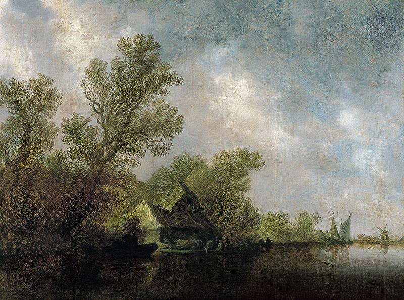 Jan van Goyen River Landscape with Ferry and cottages